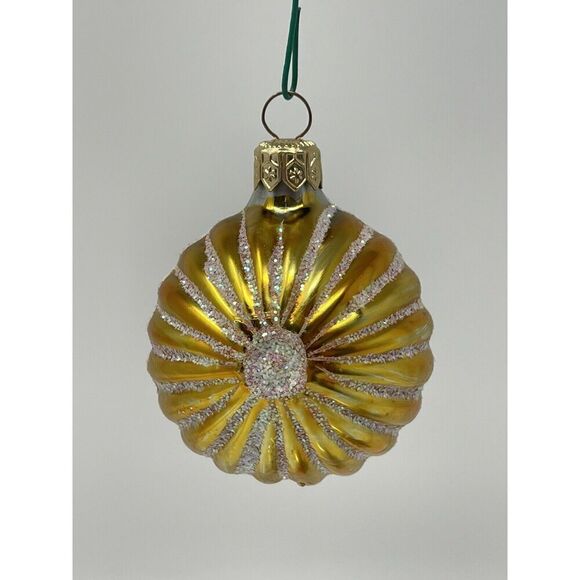 Vintage Cherub Angel Baby Face Round Christmas Ornament Glass Glitter 2.5” (A) - Picture 3 of 4